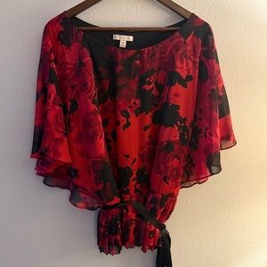 DB Established 1962 - Chic Red and Black Floral Women's Blouse